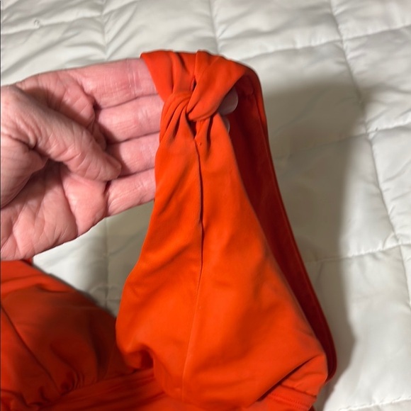 Plunge V-Neck One-Piece Full Coverage Swimsuit in Red/Orange - Picture 3 of 9